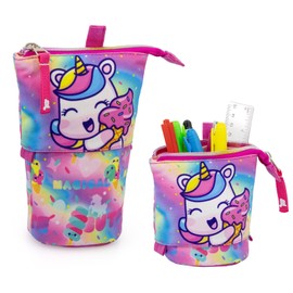 Julian Ross 2 in 1 Telescopic Pencil Case Kids Pencil Case School Pen Holder for Boys Girls 18 x 13 x 6 cm, Unicorn Ice Cream, Pencil case