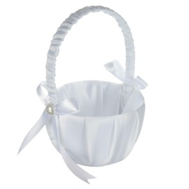 Wedding Basket, Flower Basket Wedding, Flower Basket Wedding Basket with Handle, White Basket for Flower Girls, Satin Flower Basket for Flower Girls, Suitable for Wedding Parties