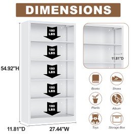 YILFANA 55" Media Storage Cabinet, Metal CD Storage Rack with 4 Adjustable Shelves, 5-Tier Large Media Stand for Living Room, Home Entertainment (White)