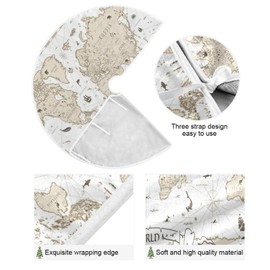 ATTX Vintage World Map Christmas Tree Skirt 35.4 inch Ornaments Xmas Tree Skirts for Christmas Holiday Decoration New Year Party