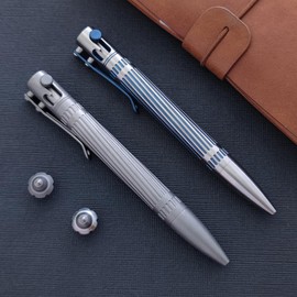 Cool Hand 5.35'' Titanium Alloy Bolt Action Pens, Ballpoint Ink Refillable, Office Business Writing Pens, Deep Pocket Clip,with a Refill, Blue