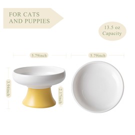 Ceramic Raised Cat Food Bowl - Whisker Friendly, Reduced Neck Burden, Anti Vomiting Cat Bowl for Indoor Cats, Kitten and Samll Dog (Yellow)