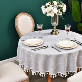 Monibana - Mantel redondo a cuadros de 48 pulgadas, algodón, lino, pesado, a cuadros, para comedor, cocina, decoración de mesa
