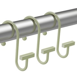 Sage Green Shower Curtain Hooks, Bathway Shower Curtain Rings Rust Proof, 12PCS Shower Hooks for Shower Curtain, T-Bar Design Convenient Elegant Shower Curtain Hangers for Bathroom Kitchen Wardrobe