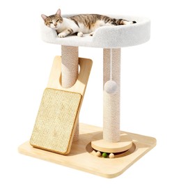 Simcat Cat Tree for Indoor Cats Large Adult, Cat Tower ower with Scratching Board/Post，Cat House with Solid Wood Turntable and Catnip Ball for Play