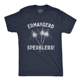 Mens Ermahgerd Sperklers T Shirt Funny 4th of July Fireworks Sparklers Graphic Novelty Tee Funny T Shirts Patriotic Apparel for Men Novelty Tees for Guys Navy - 3XL