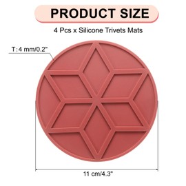 uxcell 4Pcs Silicone Trivets Mats for Hot Pots and Pans, 4" Round Hot Pot Holders Multi-Purpose Heat Resistant Trivet for Pots & Hot Dish, Countertops, Coasters (Wine Red)