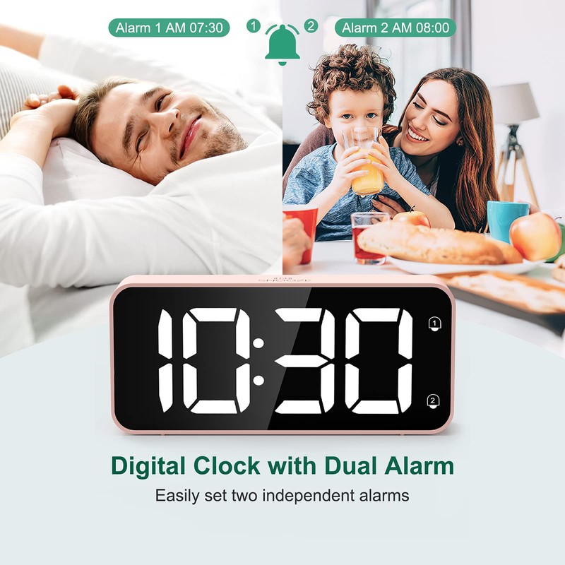 HERMIC Digital Alarm Clock Bedside Mains Powered Large Digital Led