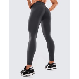 CRZ YOGA Women's Hugged Feeling Compression Leggings 28 Inches - High Waist Thick Tummy Control Workout Pants Ink Gray Large