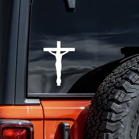 Jesus Cross Decal Vinyl Sticker Auto Car Truck Wall Laptop | White | 3" x 5.5"