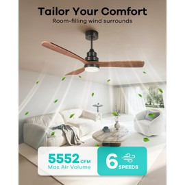 Ceiling Fans with Lights and Remote, 60 Inch 3 Blade Modern Wood Ceiling Fan with 3 Downrods, Quiet DC Motor, Outdoor Ceiling Fan for Bedroom Living Room Patio, Porch, Farmhouse