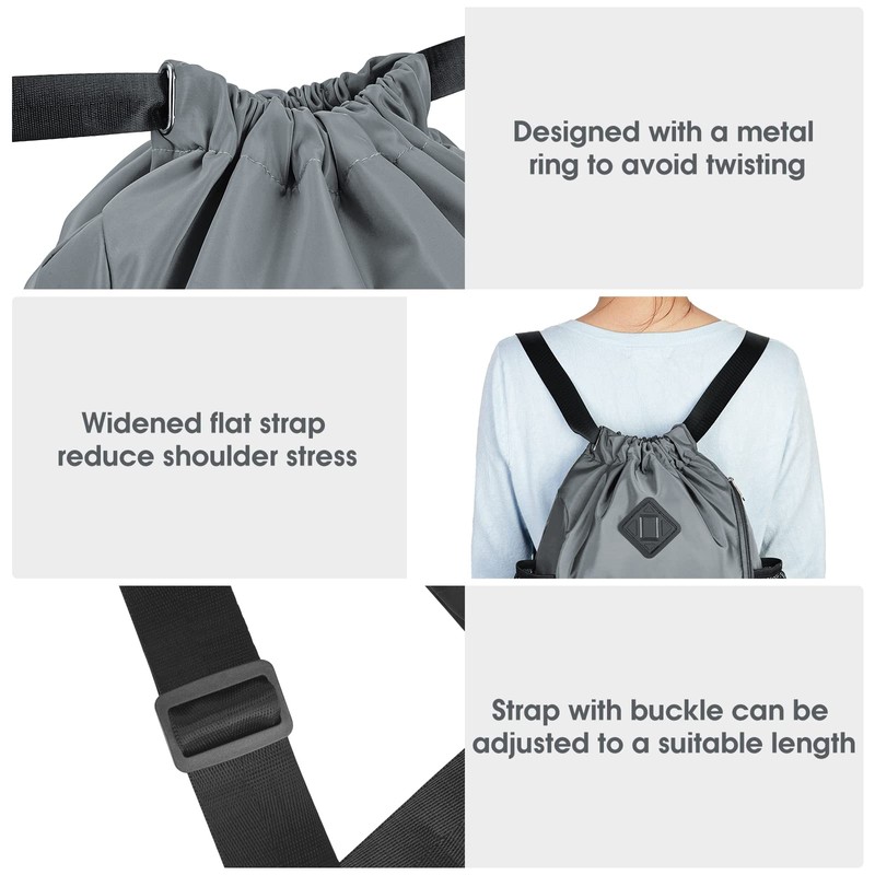 WANDF Drawstring Backpack Sports Gym Bag with Shoes Compartment, Water-Resistant