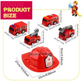 Flotory 24 Pcs Firefighter Party Favors Inlcude 12 Plastic Fireman Hat 12 Mini Pullback Fire Trucks Toy Fire Chief Hat for Kids Firefighter Birthday Bag Filler Gift Party Supplies