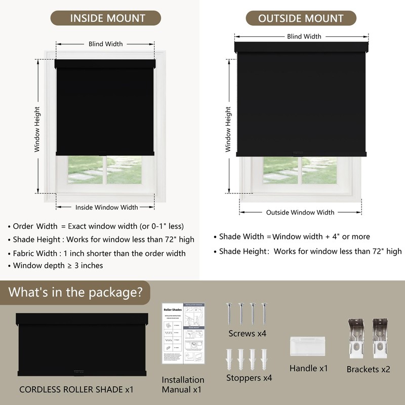 SUNOFF Cordless Blackout Roller Shades Blinds for Windows Free-Stop,Pull Down