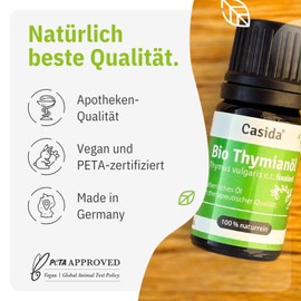 Casida Thymian Linalool - Bio-Qualität - 100% naturreines Ätherisches Öl - 5 ml - hoher Linalool Gehalt - Aromatherapie