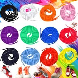 Benaton Pack of 24 Coloured Shoelaces, Coloured Round Laces, Flat Colourful Shoelaces, Colourful Canvas Trainers, Shoelaces for Trainers, Skate Shoes, Boots, 100 cm (12 Colours), White, Black, Red