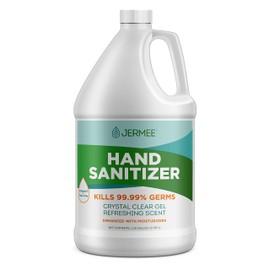 JERMEE Moisturizing Hand Sanitizer Gel, 70% Alcohol - Kills 99.99% Germs, Enhanced with Vitamin E and Aloe Vera - Crystal Clear Gel, Refreshing Scent, Made in USA - 1 Gallon