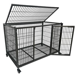 BOLDBONE 37 inch Heavy Duty Wire Dog Crate Cage Kennel for Large Dogs, High Anxiety Dog Crate with Removable Wire Trays and Wheels, Extra Large XL XXL