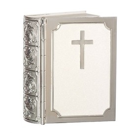 Bible Traditional Cross Polished Silver Tone 3 x 3.5 Zinc Alloy Keepsake Box