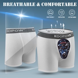 KOOPOW Boys Underwear Stretch Boxer Briefs with 2 Soft Protective Cup,Athletic Shorts for Baseball, Football,Lacrosse,3 Pack,Black/White/Grey,L