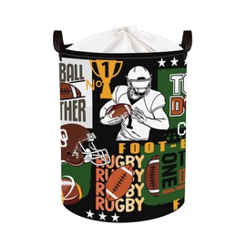 HUUMONSS Comic Balls Baby Laundry Hamper Collapsible Clothes Kids Storage Basket Large Boys Gift Toy Box Bin for Nursery Room, Rugby, 63L