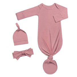 Noah Baby Soft Knotted Gown newborn 0-3 Months, Breathable Infant Long Sleeve Sleepwear for Girl and Boy (Dusty Rose, 0-3 Months)