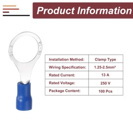 sourcing map 100 Pcs RV2-10 Insulated Ring Electrical Wire Connectors Wire Terminals Wire Crimp Connector Kit 17-14 AWG for Electrical Projects Industrial Chemical Industry, Blue
