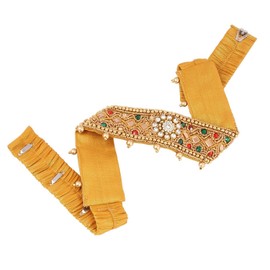 THANU'S CRAFT South Indian Traditional Gold Multicolor Stone Fabric Embroidery Cloth Maggam Work Saree Waist Belt Stretchable Kamarpatta Kamarbandhani Kardhani For Women (Vaddanam Belt For Saree)