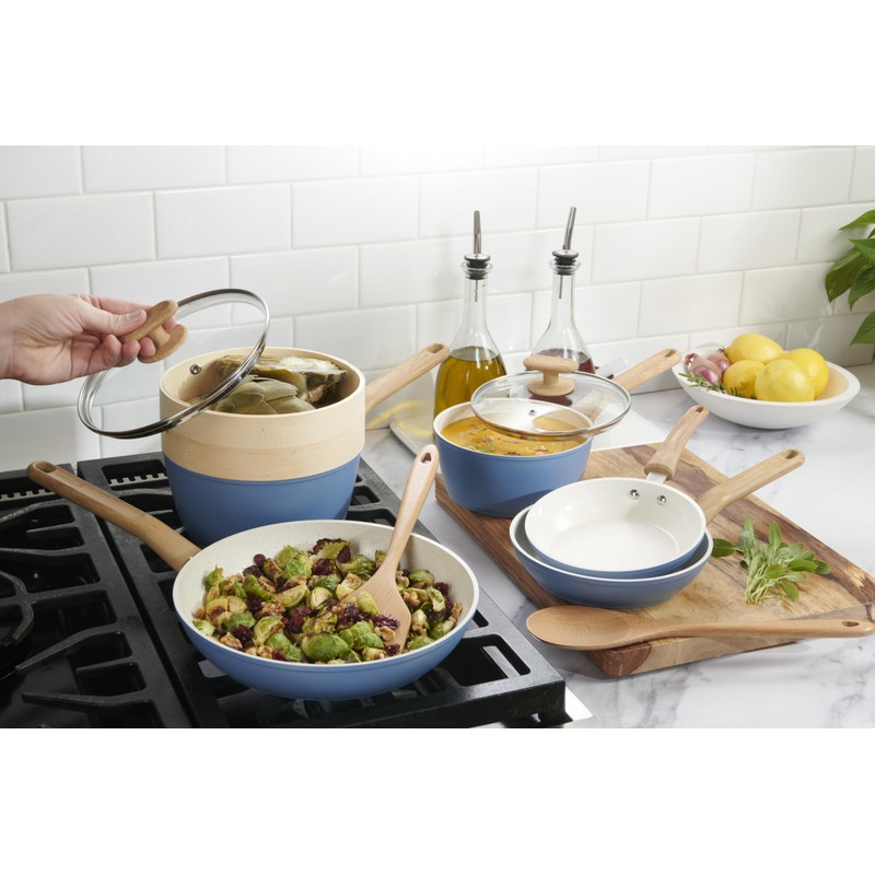 GoodCook 10-Piece Healthy Ceramic Titanium-Infused Cookware Set, Light Blue –