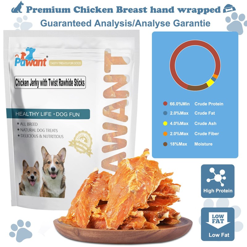 Pawant Chicken Jerky with Twist Rawhide Sticks Puppy Training Snacks