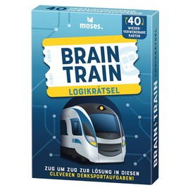 moses. Brain Train, Logic Puzzle with Addiction Factor for Travel, 40 Reusable Cards with Wiping Pen, Brain Sports Tasks in 3 Difficulty Levels for Teenagers and Adults