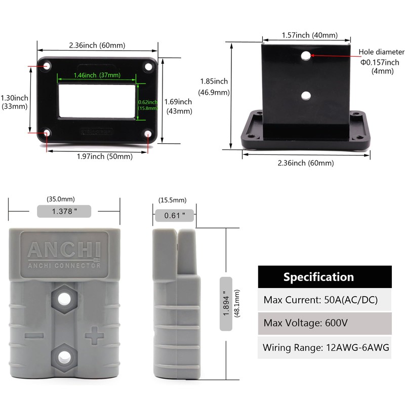 ANDCHIER 50 Amp Battery Quick Connect Connector 6-12 Gauge Battery
