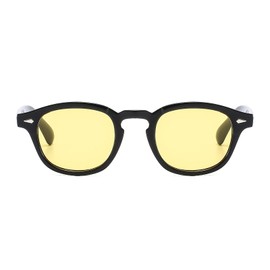LJCZKA Classic Small Transparent Round Sunglasses Men Women Vintage Square Unisex Style Trendy Oval 70s Fashion UV400 Glasses, Black and yellow