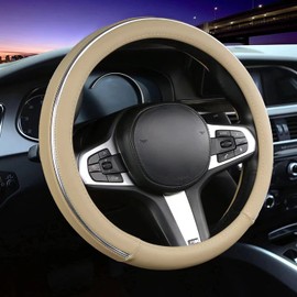 Car Steering Wheel Cover, Microfiber Leather Wheel Cover, Bright Strip Cute Steering Wheel Cover Universal 15 inch Car Accessory, Breathable, Anti-Slip, Warm in Winter and Cool in Summer