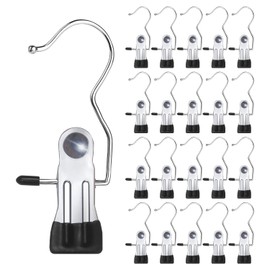 20PCS Pinzas para Ropa con Ganchos, Soporte para Pinzas de Ropa sin Marcas, Material de Acero Inoxidable, Fuerte Fuerza Sujeción, Ideal para Vaqueros, Ropa Interior, Calcetines y Toallas (20 Piezas)