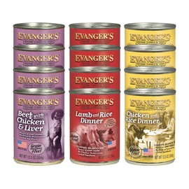 Evanger's Heritage Classics for Dogs Variety Pack, 4 Beef with Chicken & Liver, 4 Lamb & Rice Dinner, 4 Chicken & Rice Dinner Variety Pack