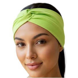 Women's Stretchy Twist Headbands, Solid Color, Non-Slip for Yoga, Workout, Running (Lime Green, 1 Size)