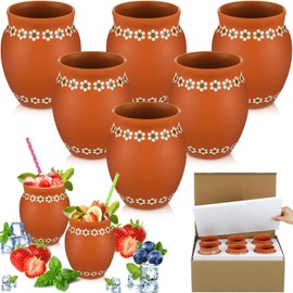 Cinnvoice 6 Pcs 16oz Cantaritos De Barro Mexicanos Shooters Pottery Taco Tuesday Mexican Clay Cup Fiesta De Barro Mexicanos Cocktail Cups Cocktail Glasses for Margaritas Mojitos Cocktail Cups