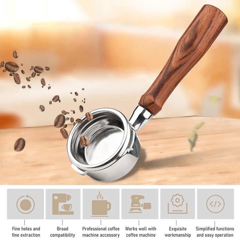 58mm 3 Ears Stainless Steel Bottomless Naked Portafilter Wooden Coffee