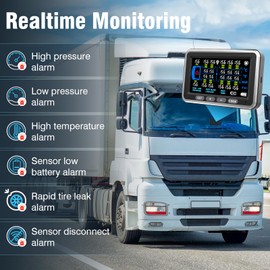 Tyona High-Precision Truck tire Pressure Monitoring System (0-199PSI) TP22 Trailer/RV TPMS with 4 Sensors, 4.5-inch Screen Color Display 6 Alert Modes,with Signal Booster tpms for Truck (4 Sensors)