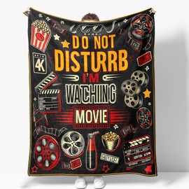 Movie Blanket Gifts for Women Men Girls Boys Vintage Cinema Theater Film Player Print Presents for Kids Adults Teen Birthday Christmas Decor Bedroom Living Room Couch Sofa Soft Flannel Throw 60"x50"