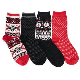 MUK LUKS Women's Holiday 4 Pair Pack Socks, Black, OS