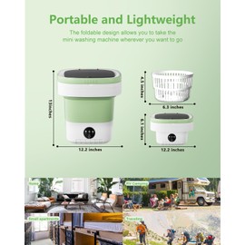 Portable Washing Machine, 13L Large Capacity Laundry Washer Cleaning for Underwear, Baby Clothes, Shirts,Small Delicates. Foldable Mini Washer and Dryer Combo for Apartment,Hotel,Camp,RV,Travel(Green)