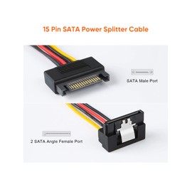 CableCreation SATA Power Cable, [2-Pack] 6-Inch SATA 15 Pin Male to 2xSATA 15 Pin Down Angle Female Power Splitter Cable