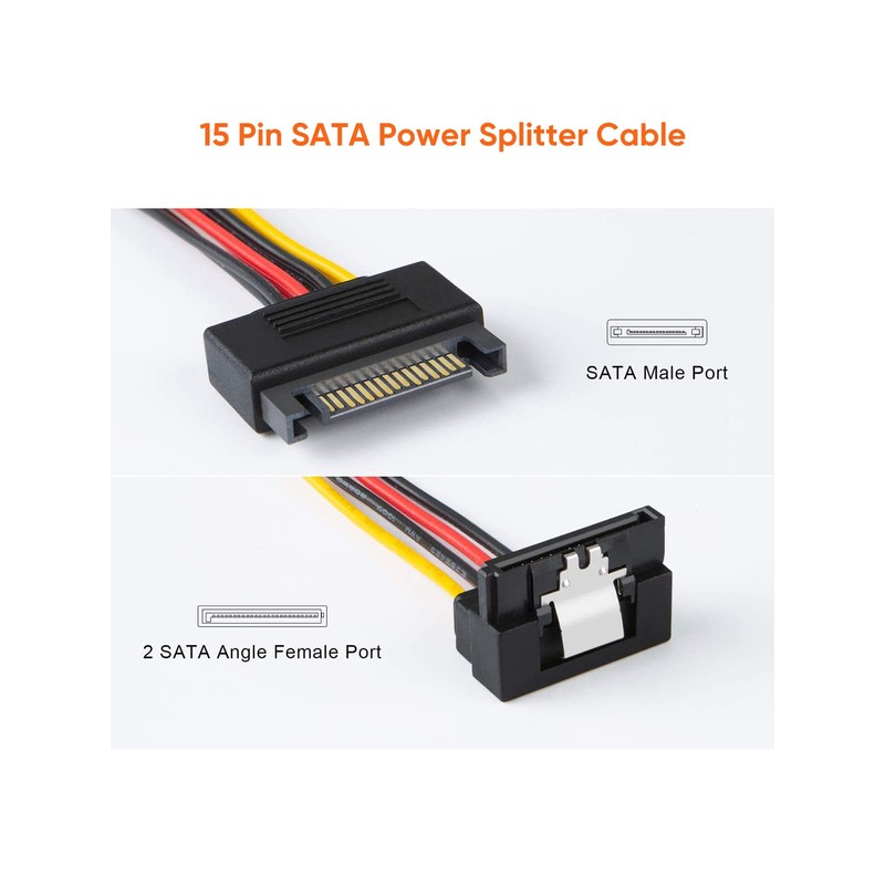 CableCreation SATA Power Cable, [2-Pack] 6-Inch SATA 15 Pin Male