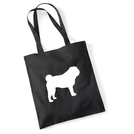 huuraa Jute Bag Pug Silhouette Bag Cotton 10 Litres with Motif for Dog Lovers Gift Idea for Friends and Family, black