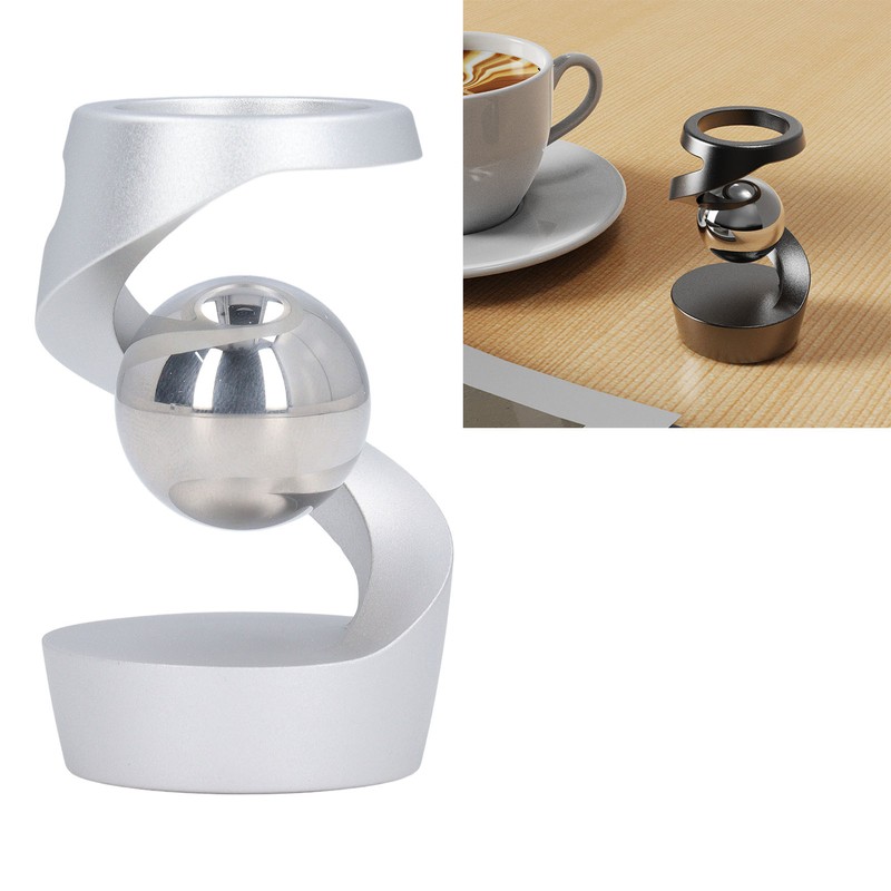 Desktop Suspended Gyroscope Reduce Anxiety Silver Bead Aluminium Alloy Rotating