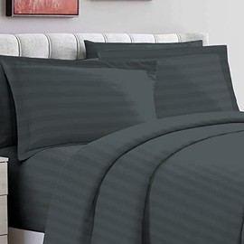 Pizuna Anthracite Grey Satin Striped Bedding Cotton King Size Pillow Cases 2 Pc, 300 Thread Count 100% Long Staple Cotton Pillow Cover, Sateen King Pillow Cases 50 x 90cm (Damask Bedding Set)