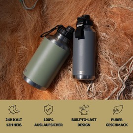Campo Libre.® Umberto I Premium Edelstahl Trinkflasche 1l, 2l, 400ml | Thermosflasche, isolierte Wasserflasche | Auslaufsichere Isolierflasche | Kohlensäure geeignet | spülmaschinenfest