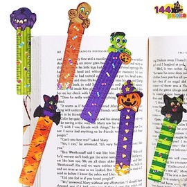JOYIN - Paquete de 144 reglas marcadoras de Halloween para recuerdos de fiesta (6 diseños) con estampados temáticos de Halloween para decoraciones fes